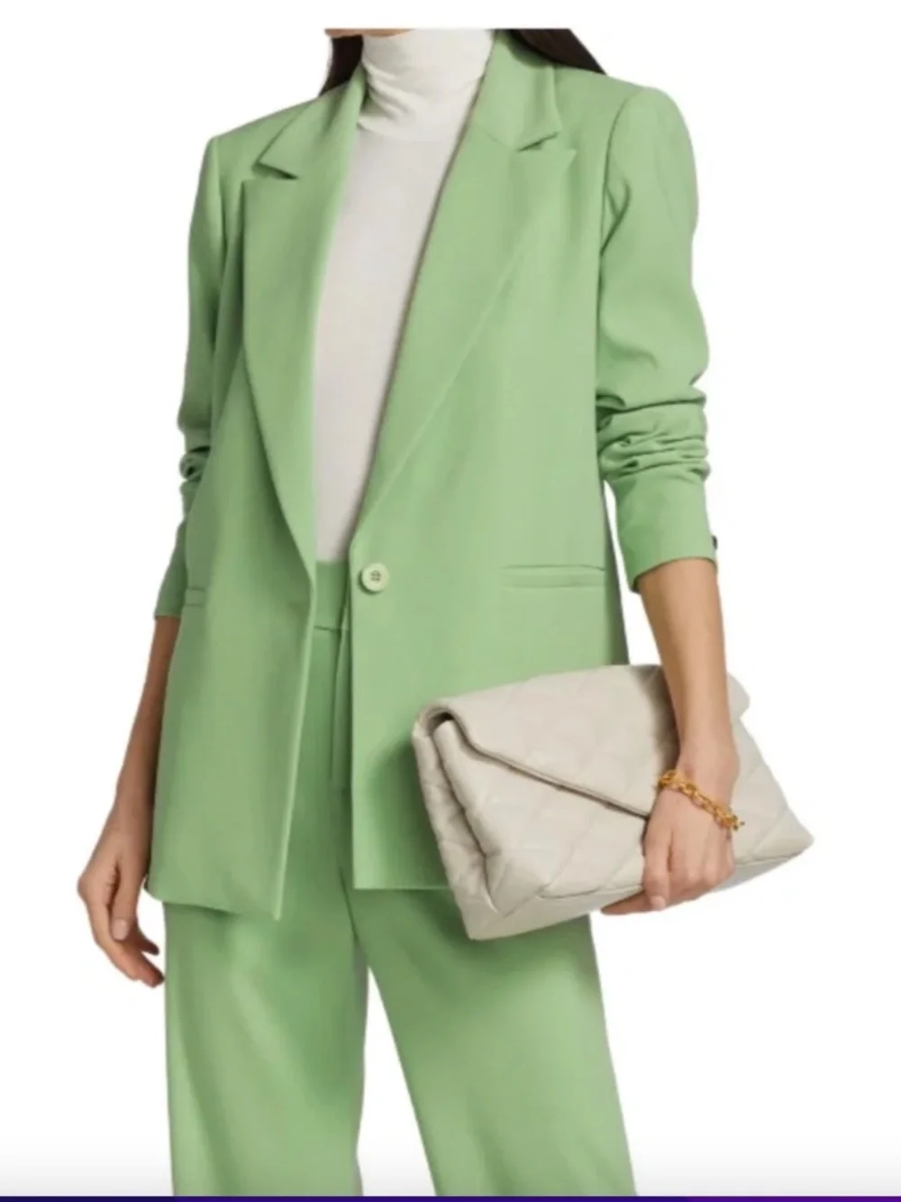 Alice + Olivia Denny Boyfriend Blazer in Seafoam Green, Size 6, Sleeves Hemmed